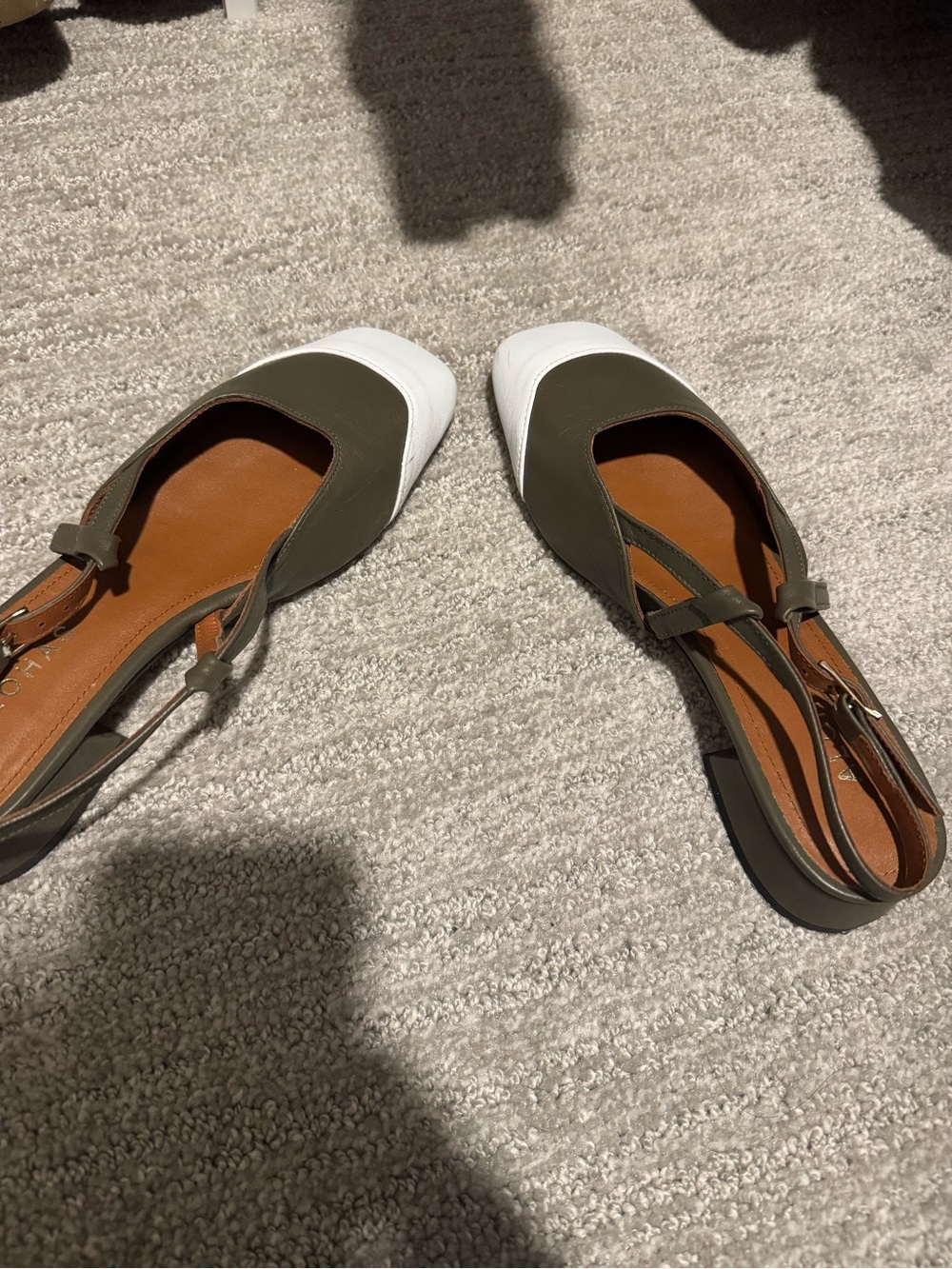 ALOHAS Olive and White Two-Tone Slingback Flats - Picture 3 of 3